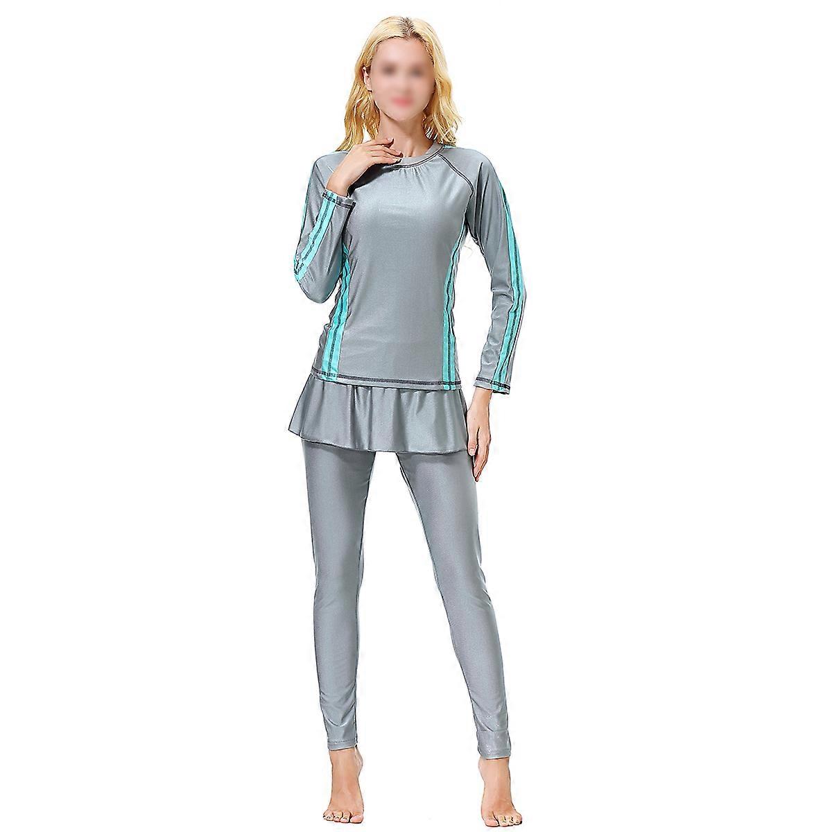 Swim Coat Pants Kit Modest Design Traditional Swimsuit Set Full Body Coverage Comfortable Fit Bathing Grey Xl 1Set