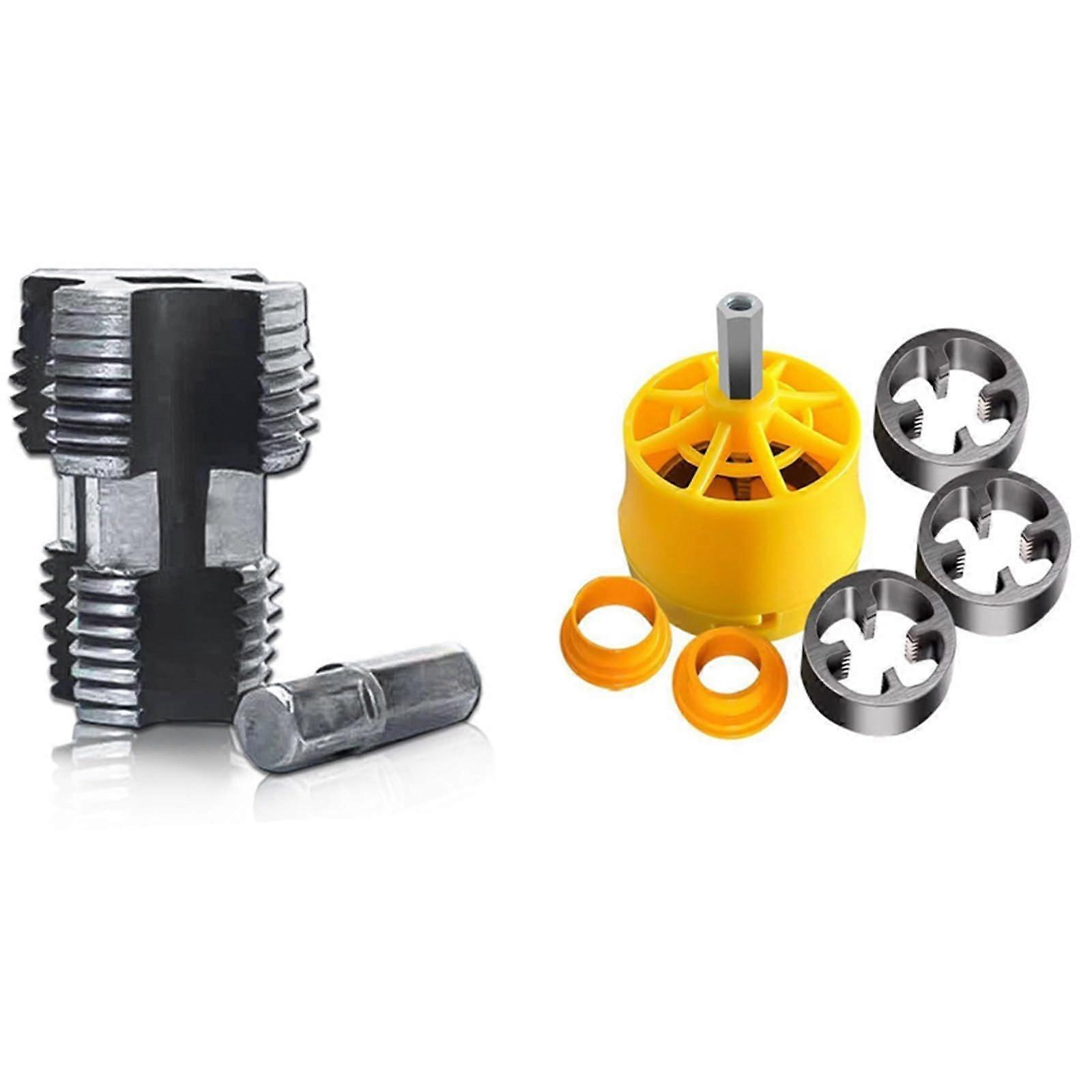 Threaded pipe adapters, PVC pipe threading kits for electric drills, ideal for plumbing projects, set of 2 internal and external thread adapters.