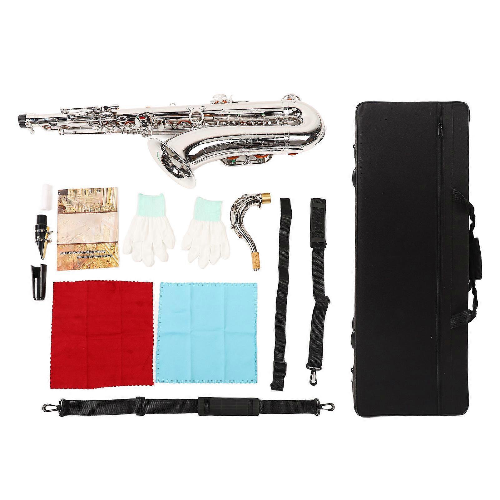 Tenor Saxophone Brass Student Beginner Bb Tenor Saxophone with White Shell Keypad Silver