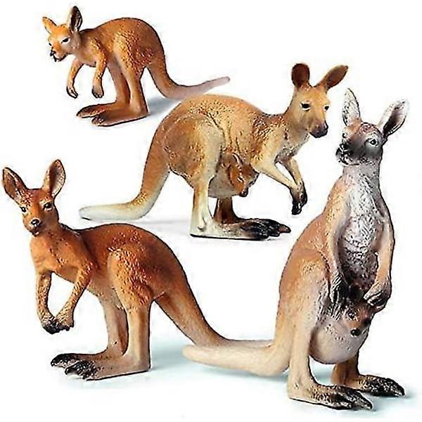 Kangaroo Family Figurines, Simulated Kangaroos, Realistic Plastic Animals for Collection, Set of 4