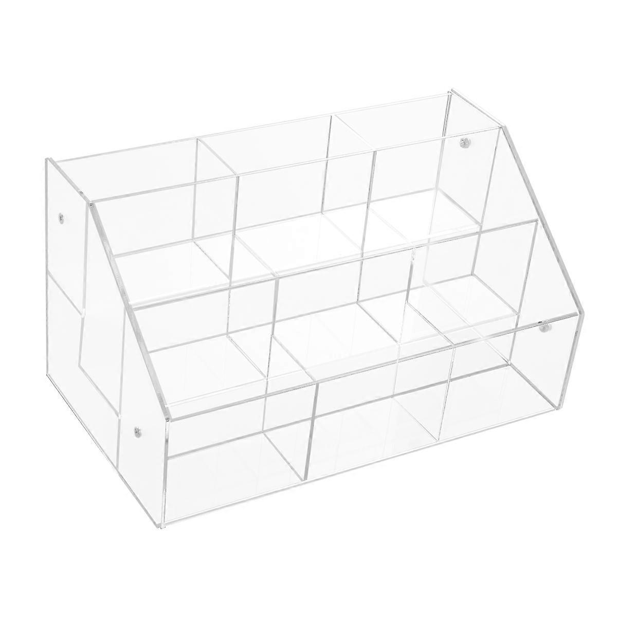 Acrylic Cosmetic Organizer with Nine Compartments for Makeup Brushes and Accessories Transparent 3