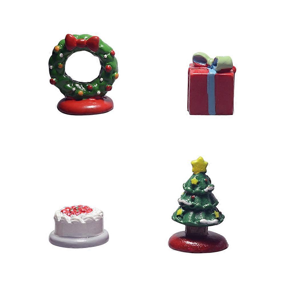 4PCSミニレジンクリスマスツリーガーランドケーキギフトデスクトップホームオフィス装飾ホリデーパーティーアクセサリー用マイクロランドスケープオーナメント