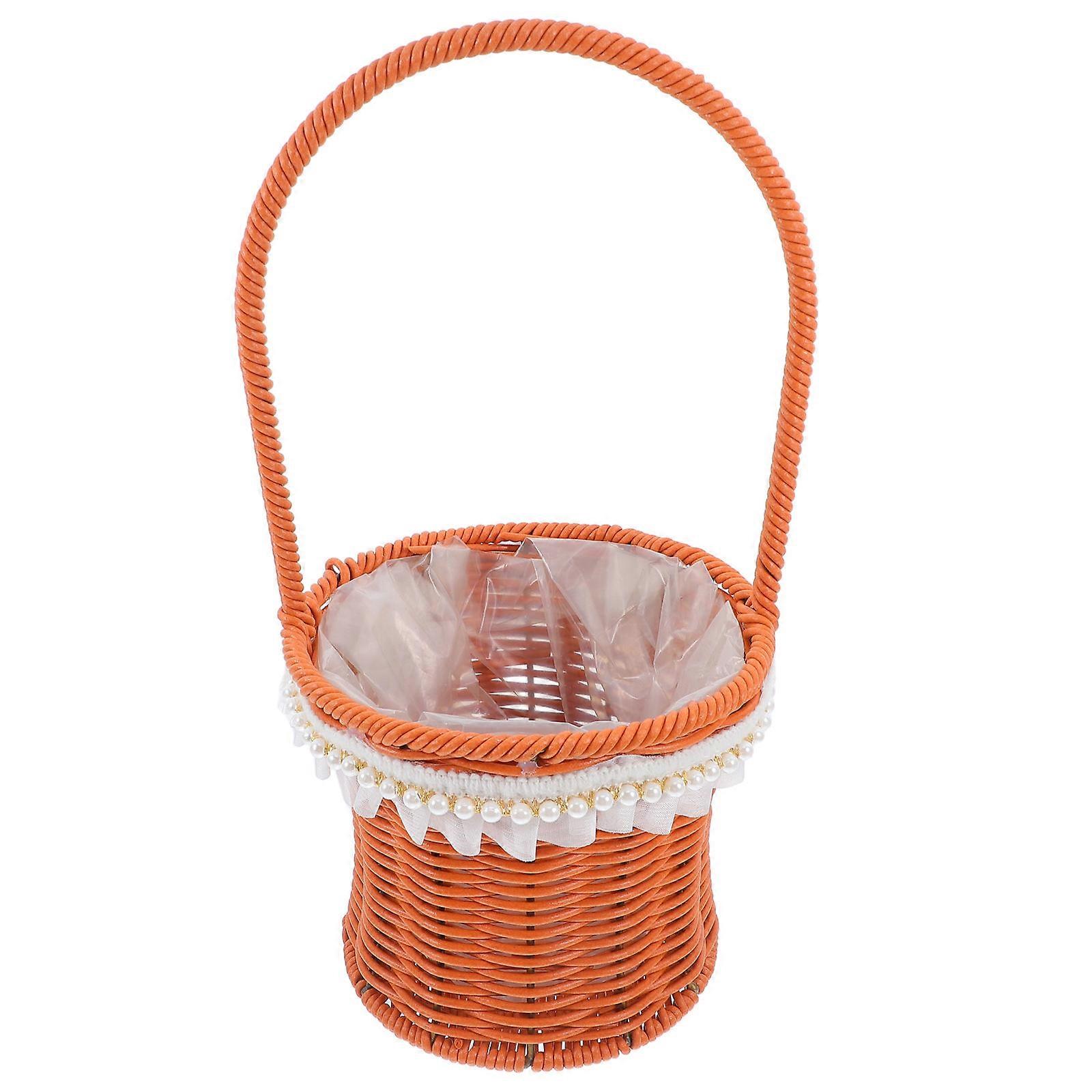 Waterproof Brown Rattan Basket With Handle For Picnics Gardening And Storage 1Set
