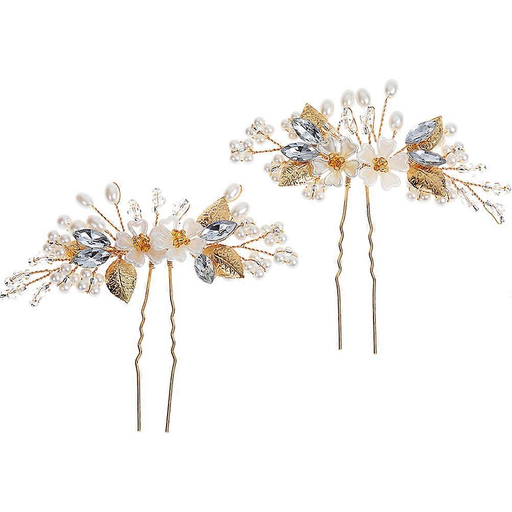 أنيقة حجر الراين لؤلؤ اكسسوارات الشعر للعرائس وصيفات الشرف في الذهب لتعزيز تسريحات الشعر خلال حفلات الزفاف 1 زوج