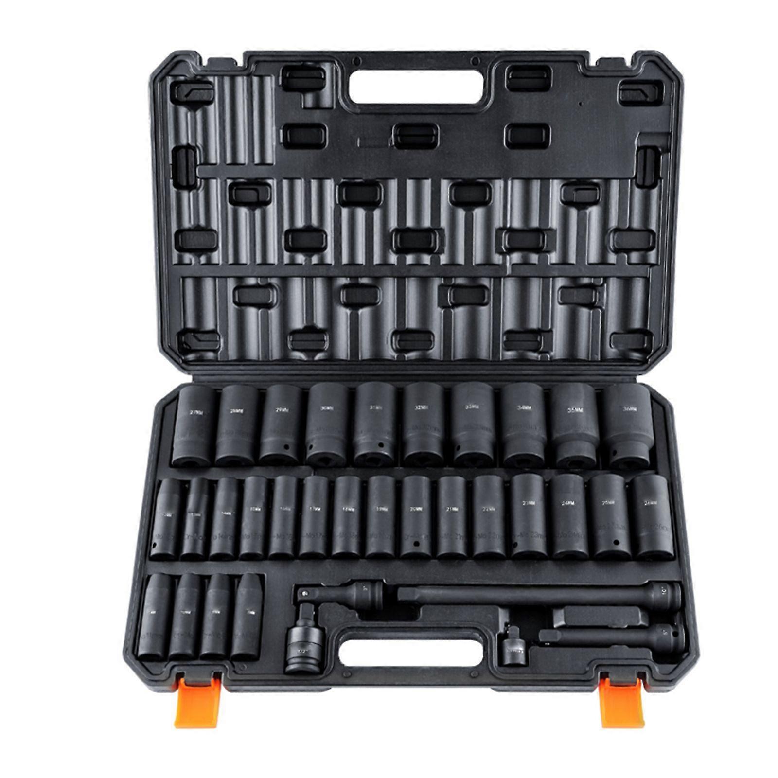 1/2" Drive Deep Impact Socket Set, 34pcs Socket Set Metric 8-36mm 6 Point Cr-MO Alloy Steel for Auto Repair