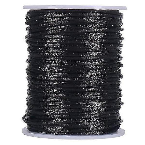 Satin Rattail Polyester Cord, 295 ft 2mm Black Beading String For Macrame Bracelet, Jewelry Makin