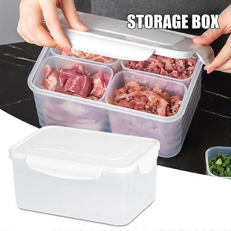 4-Compartment Food Containers for Meat and Vegetable with Lids Reusable PP Transparent For Snacks Box Kitchen Tools TB