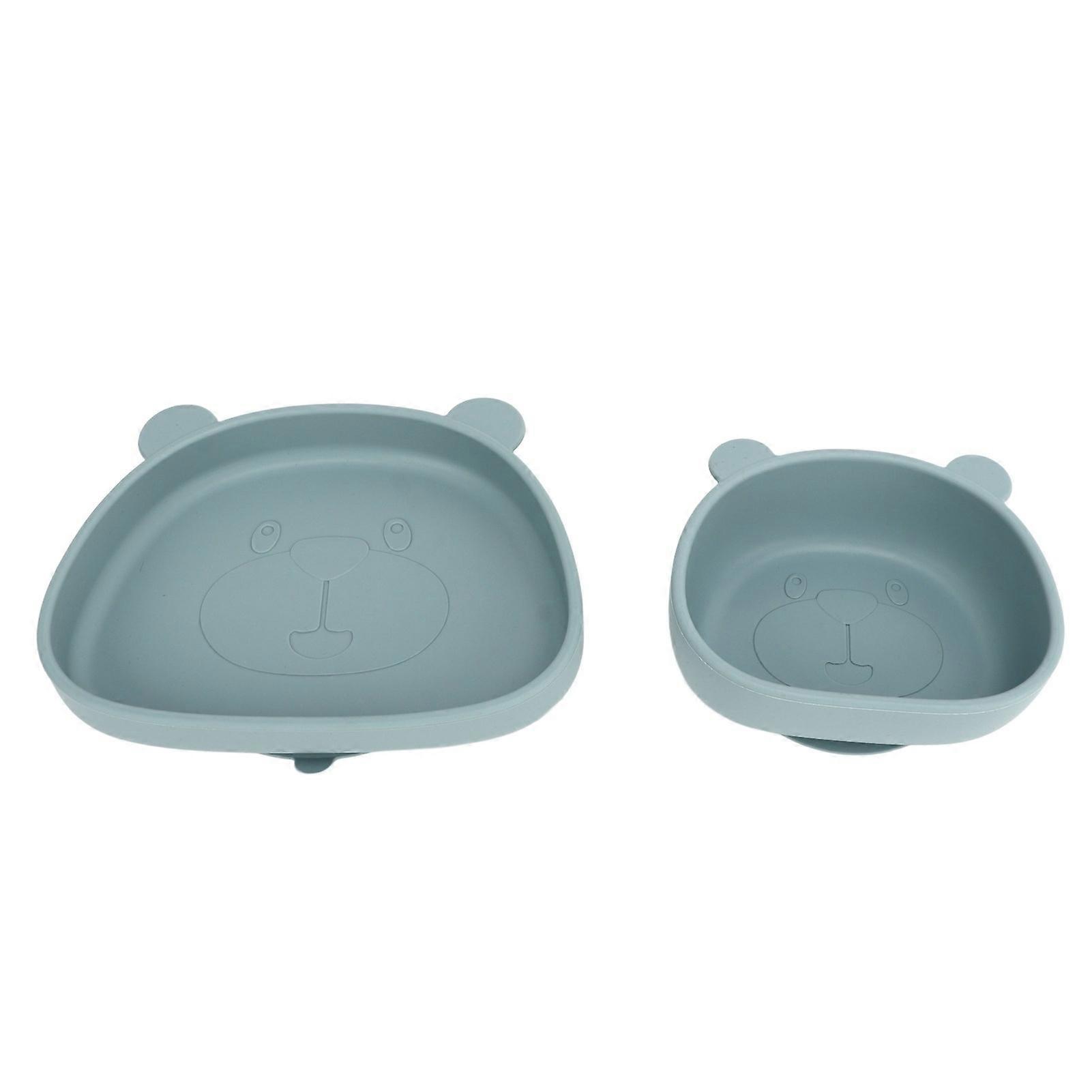 Baby Suction Plates Panda Shaped Powerful Suction Silicone Kid Suction Bowl for Kitchen Refrigerator Grey Blue Bowl and Plate