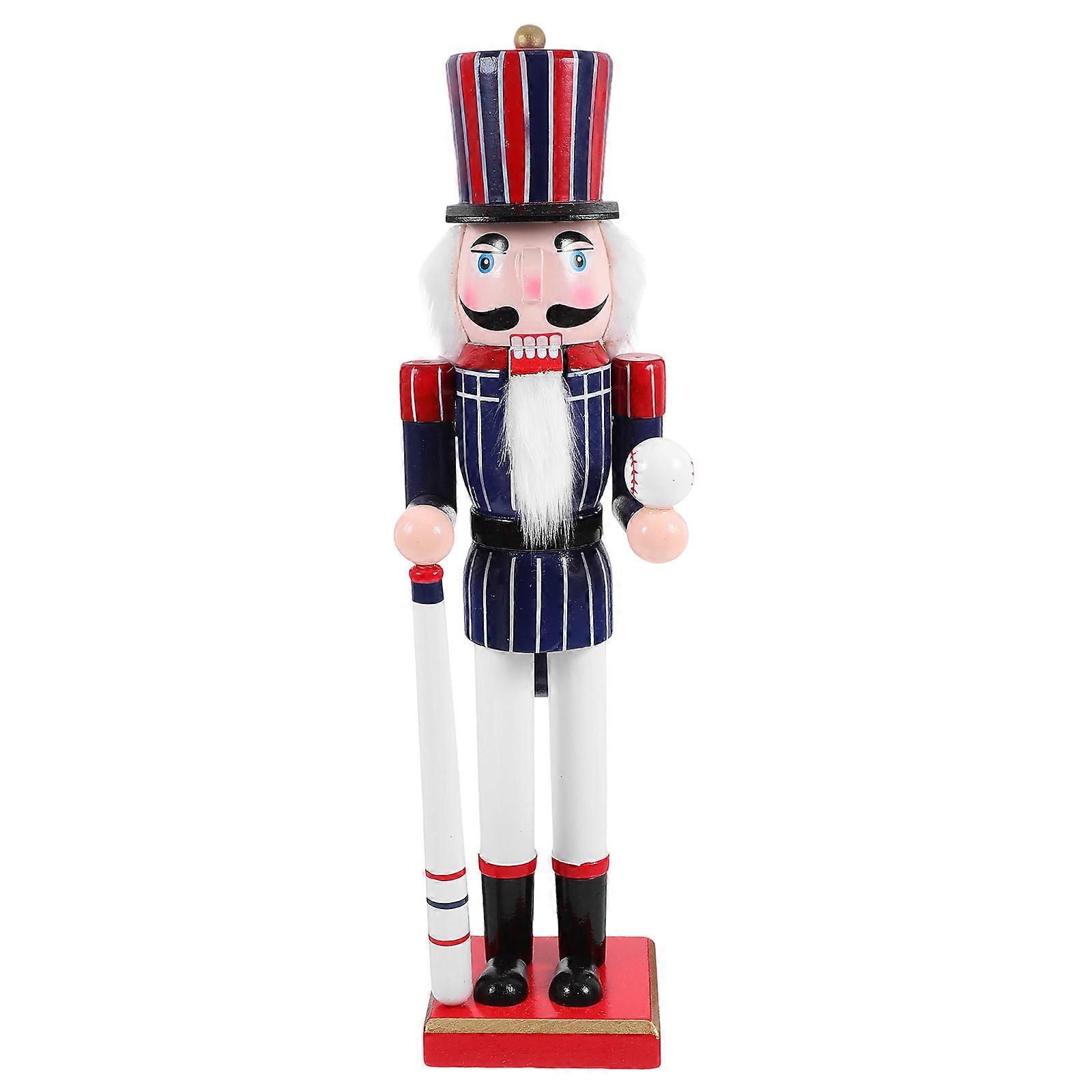 Sports Style Nutcracker Ornament Blue Wooden Nutcracker with Mouth-Moving Feature for Home Decor