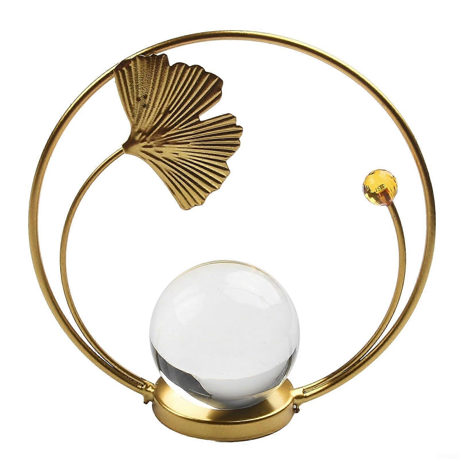 Crystal Ball Display Stand with Metal Leaf Base for Modern Home Decor and Room Ambience