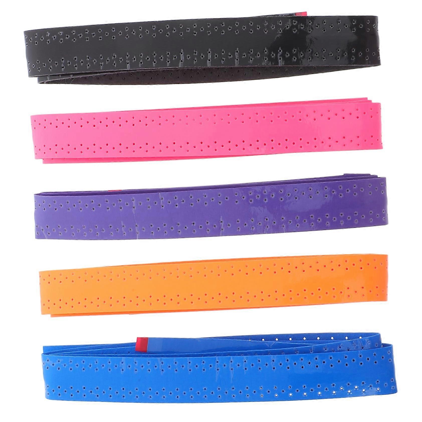 PU Grip Tapes For Tennis Badminton Racket Handles - Perforated Overgrip Wraps, Sweat Absorbent, Soft Texture, 5 Pack