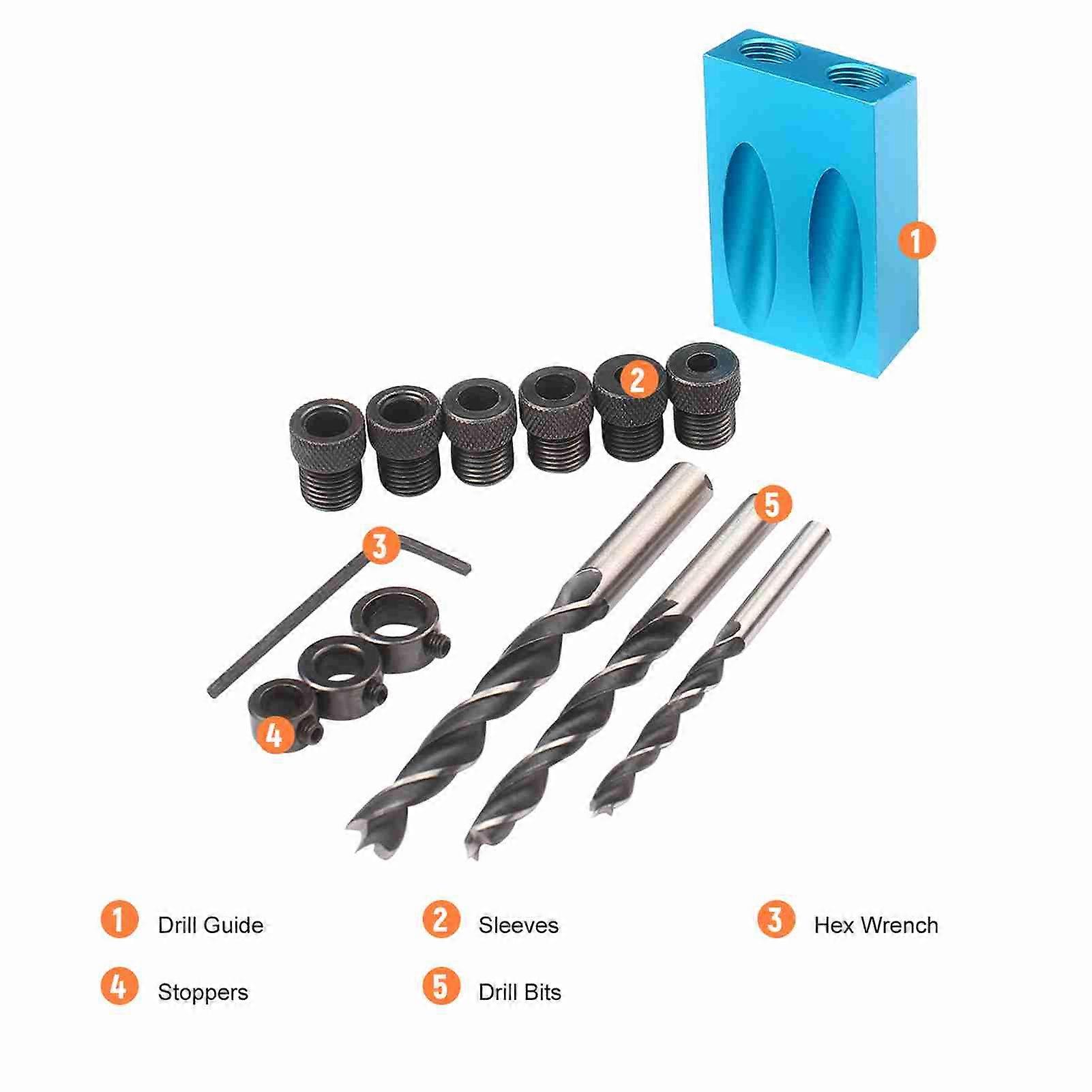 14pcs Pocket Hole Jig Kit 8mm 10mm Drill Guide 15 Degree Angle Woodworking Tool Inclined Hole Puncher Locator Drill Bit for Carpentry