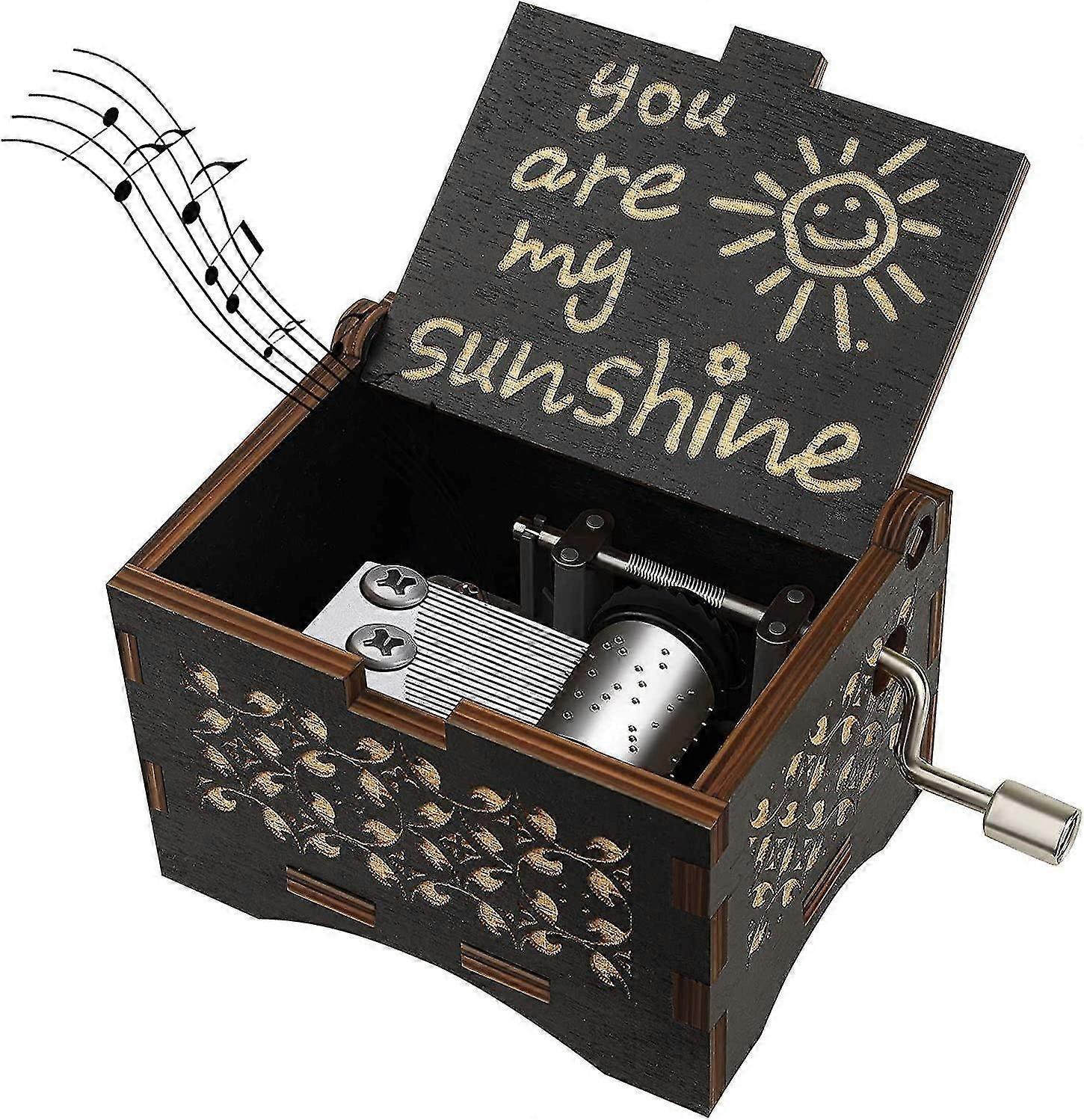 木製オルゴール、ハンドクランククラシック彫刻あなたは私の太陽の音楽の贈り物子供家族の友人への贈り物です