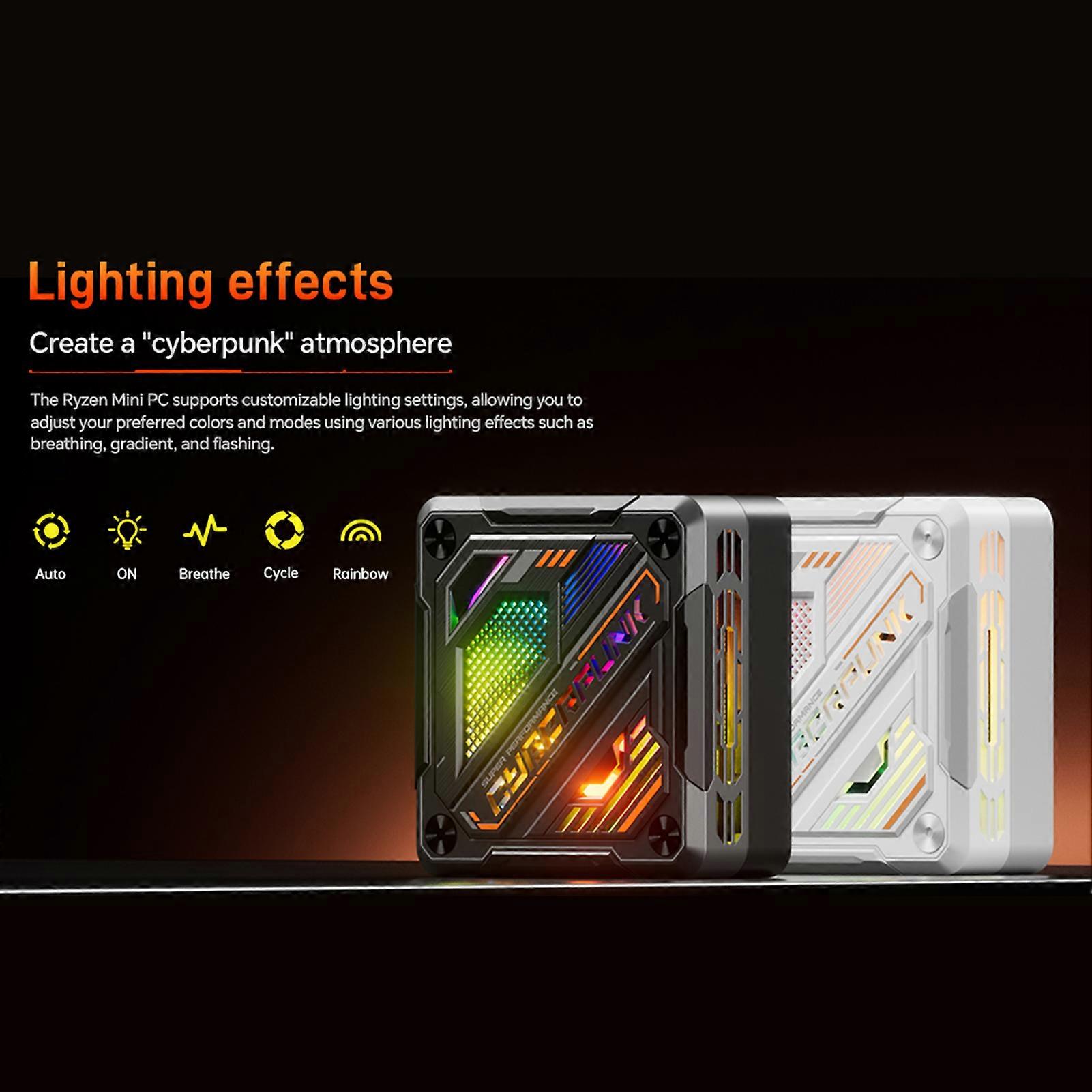 Mini PC Mini Desktop Computer 8 Cores 16 Threads RGB Lighting WIFI6 BT5.2 Support 4K Triple Screen Display for Office Conference