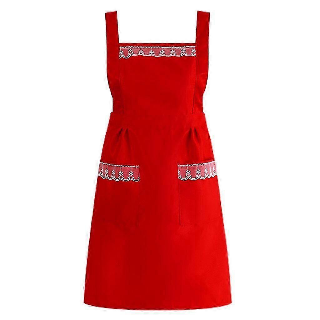 Breathable Adjustable Kitchen Apron with Stain-Resistant Straps - Vibrant Red