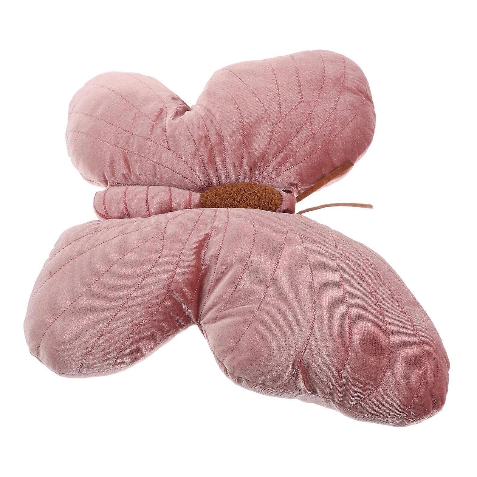 Butterfly Plush Pillow Butterfly-Shaped Pink Lumbar Support Pillow for Travel Pp Cotton 1Set