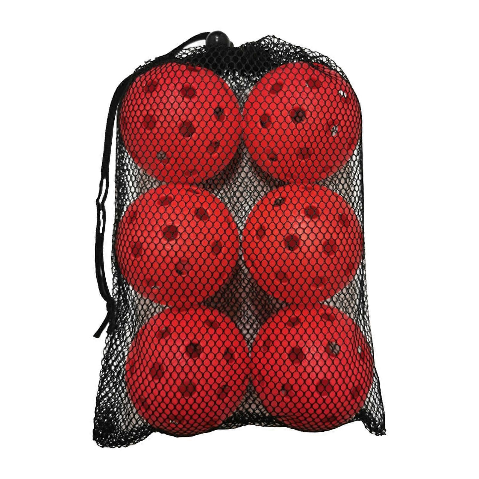 Outdoor Pickleball Balls 40Hole, 6 Pack With Bag For Games And Practice, Red