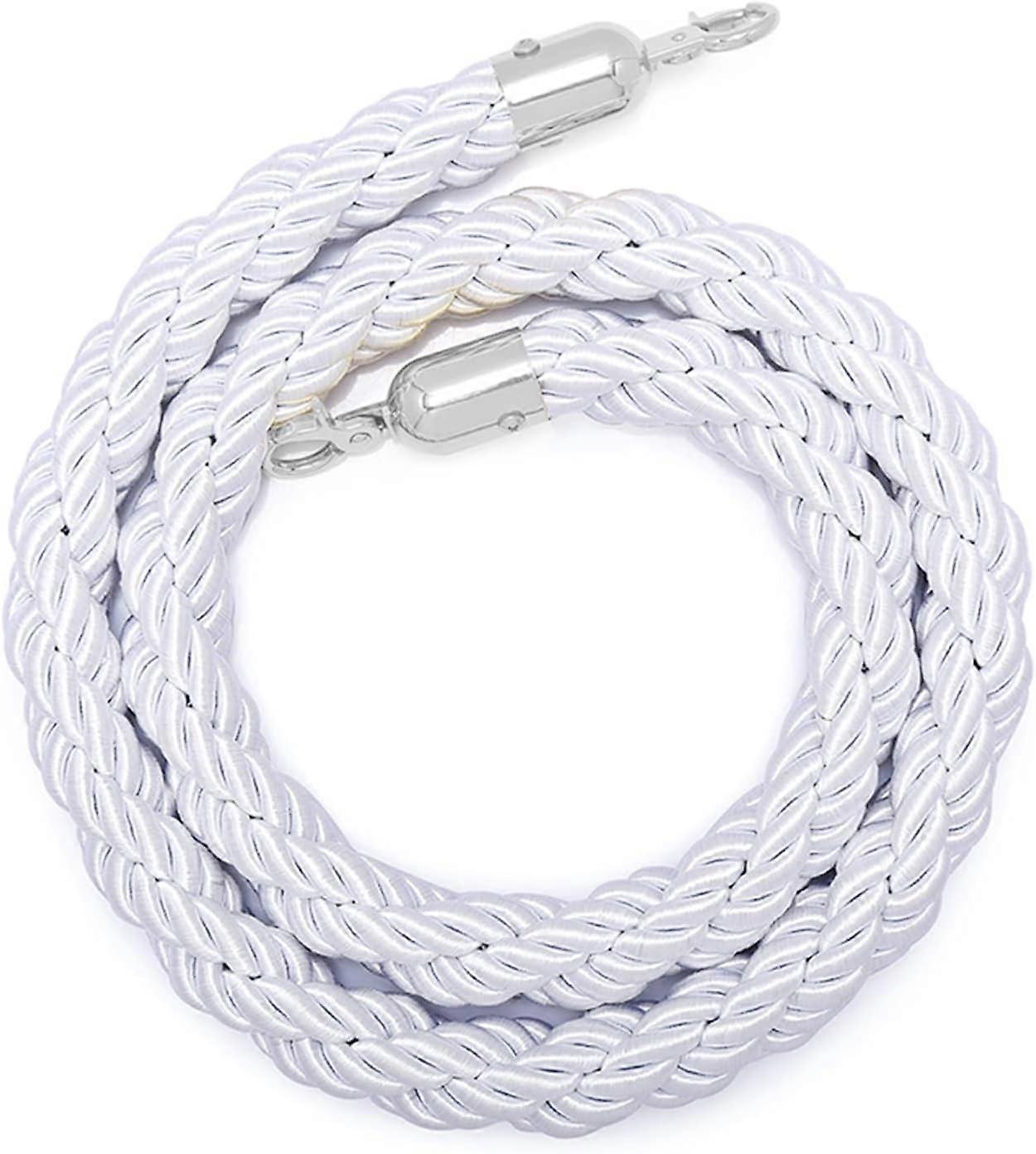 Twisted Queue Ropes 32mm Thick Stanchion Rope 300cm White with Stainless Steel Hooks for Event Barriers