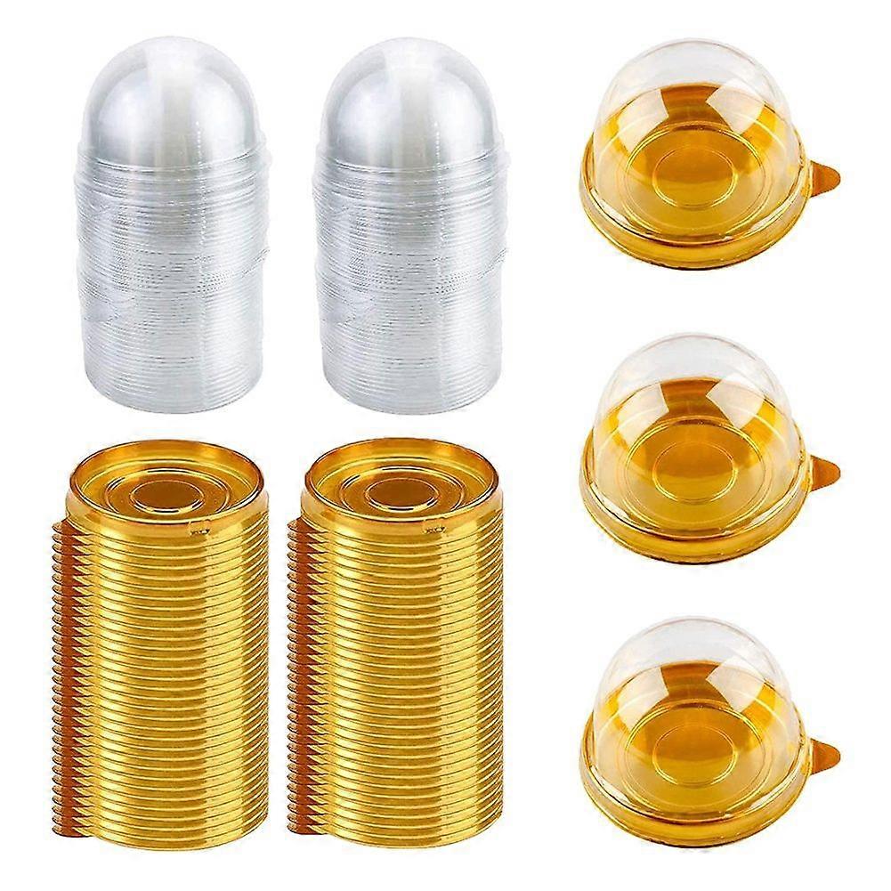 100 PCS Clear Plastic Mini Cupcake Box Round Cupcake Mooncake Dessert Container Box Muffins Dome Bo