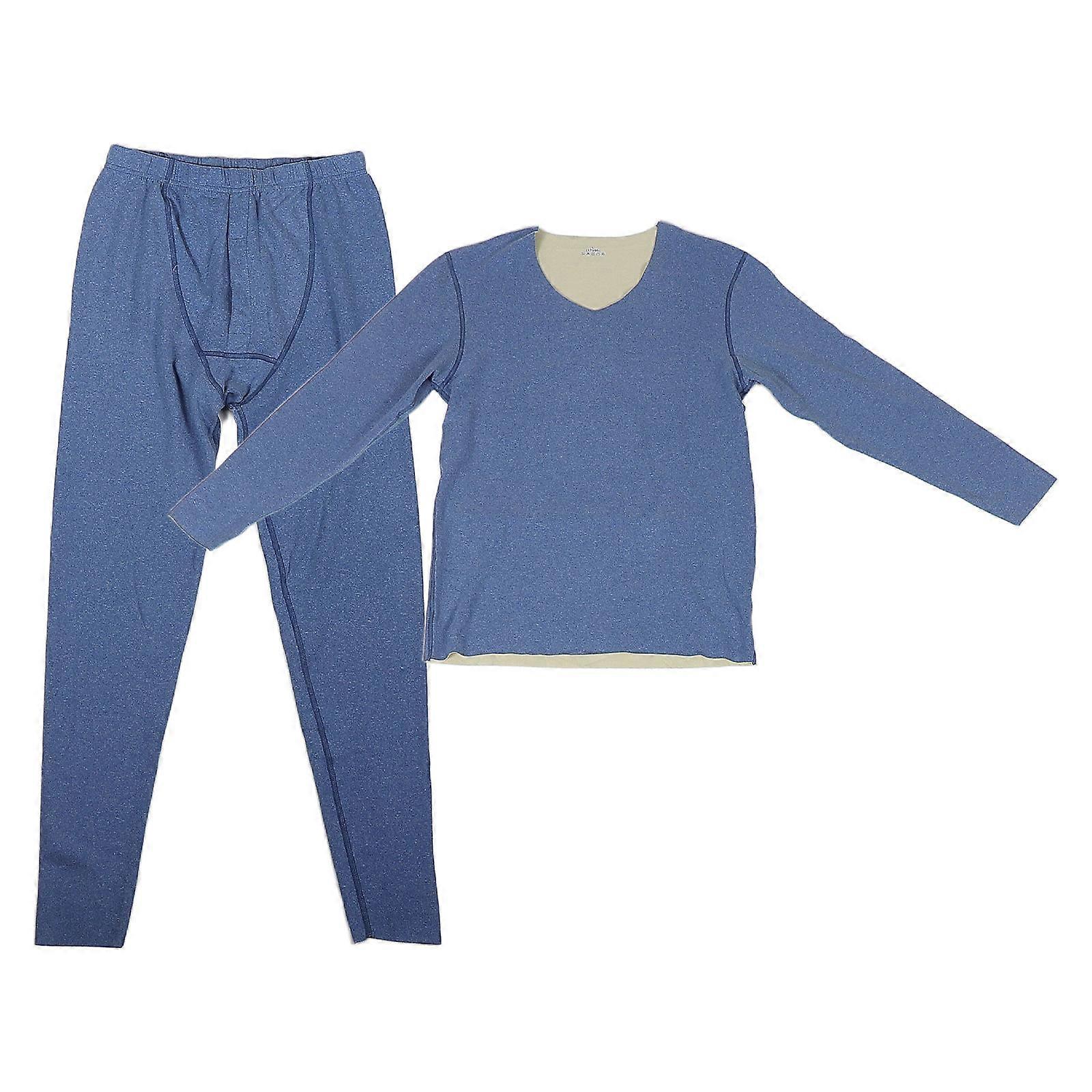 Mens Thermals Set Warm Winter Underwear in Dark Blue Polyester Base Layer for Home Use Size M L XL