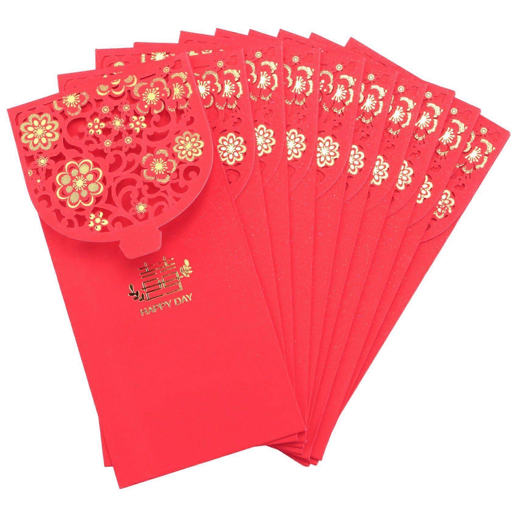 10PCS Chinese Red Envelopes Lucky Money Envelopes Wedding Red Packet for New Year Wedding (7X3.4 In