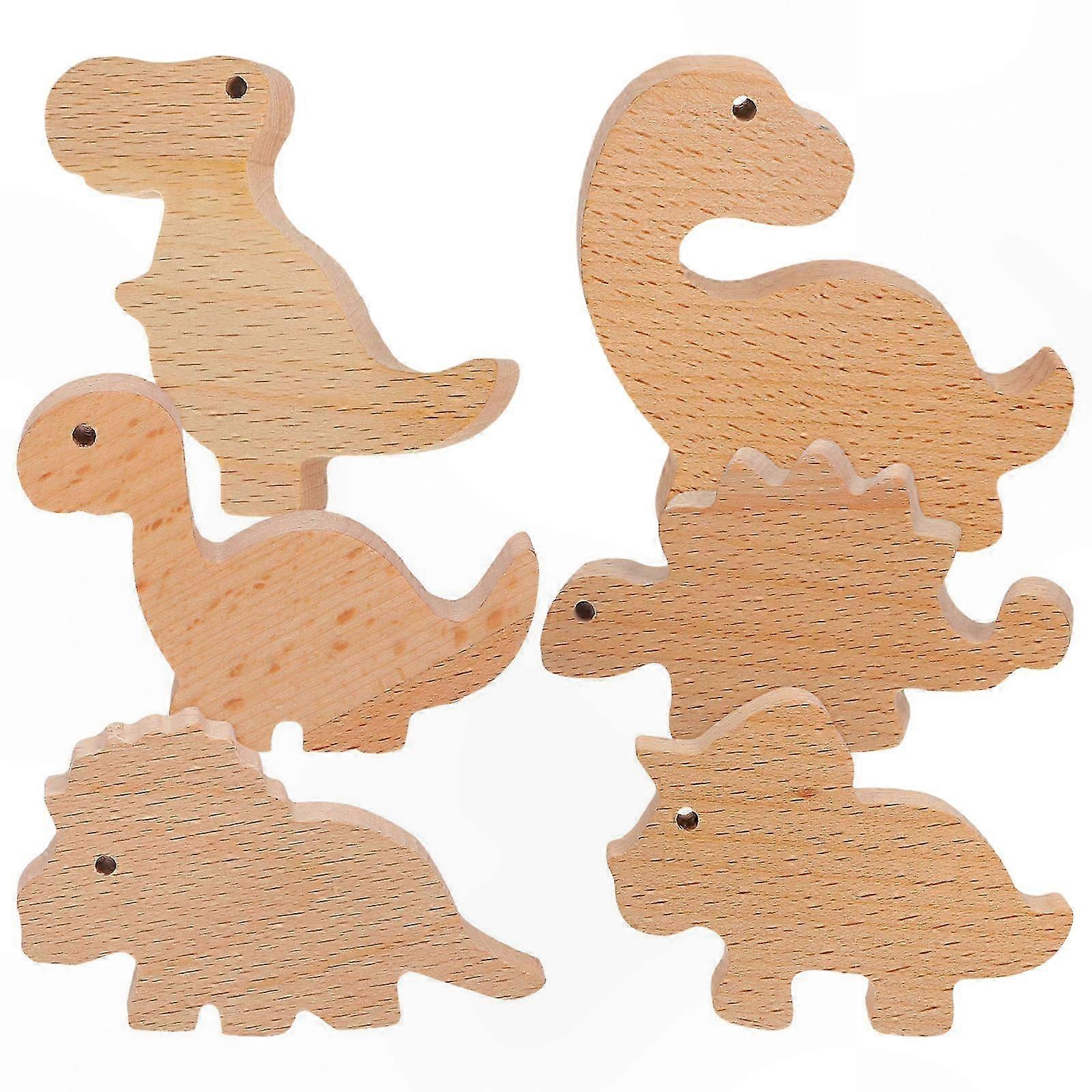 Dinosaur-Themed Wooden Drawer Pulls for Furniture Upgrades, Set of 6