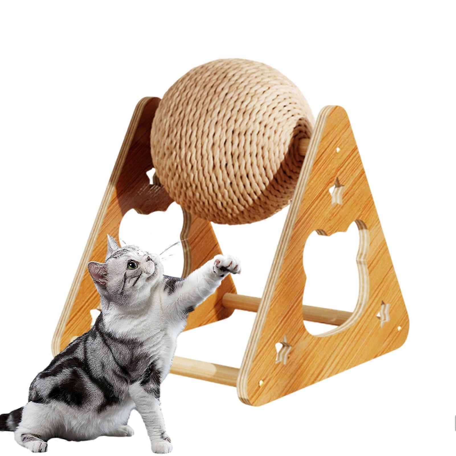Cat Scratch Ball Interactive for Cats Wooden Base Natural Sisal Nail Exercise Toy For Kittens And Small/Medium Dogs