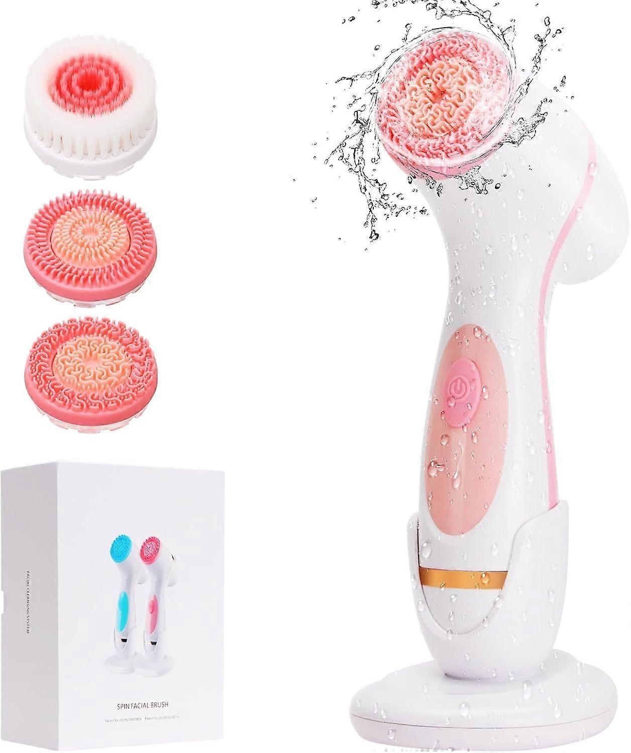 3 in 1 electric facial brush with 3 brush heads for deep pore cleansing(Pink)