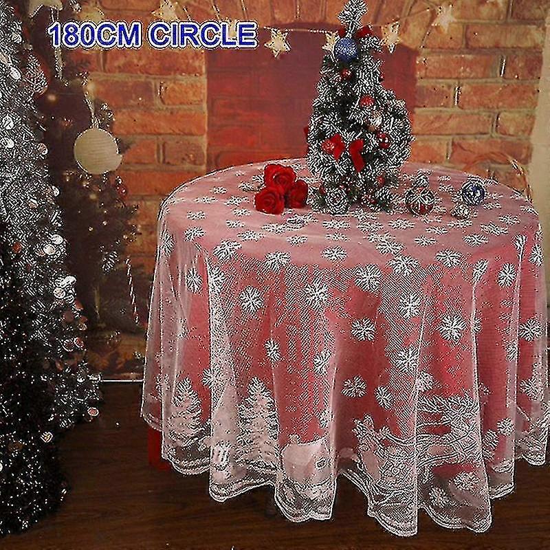 Toalha de Mesa Bordada de Natal com Design de Alce de Papai Noel Boneco de Neve Redondo 60"