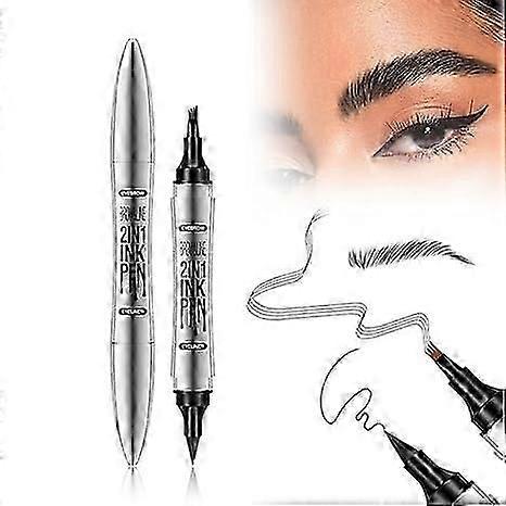 2 In 1 Magic Eyebrow Pencil, Upgrade 3D Eyebrow Pencil 4 Fork Tip with Eyeliner, Double Head Eyebrow Pencil Waterproof Makeup Tools