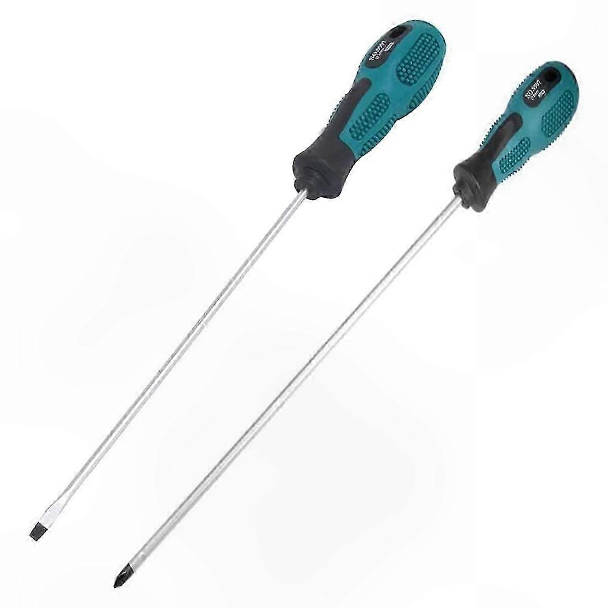 2-Pack 12" Slotted and Flat Head Screwdriver Set with Dual Functionality for General Use