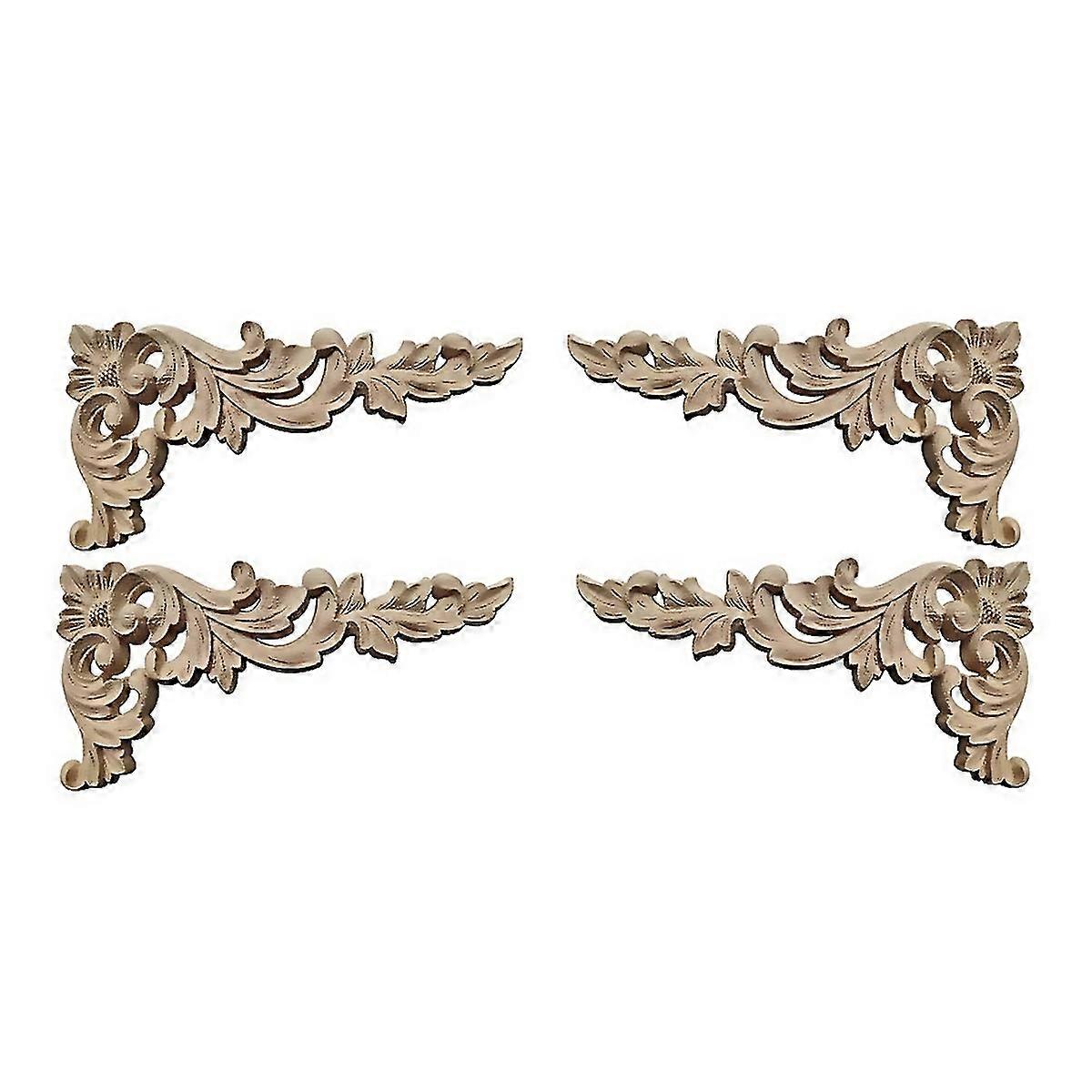 For 4pcsset Wood Carved Corner Onlay Applique Unpainted Frame Cupboard