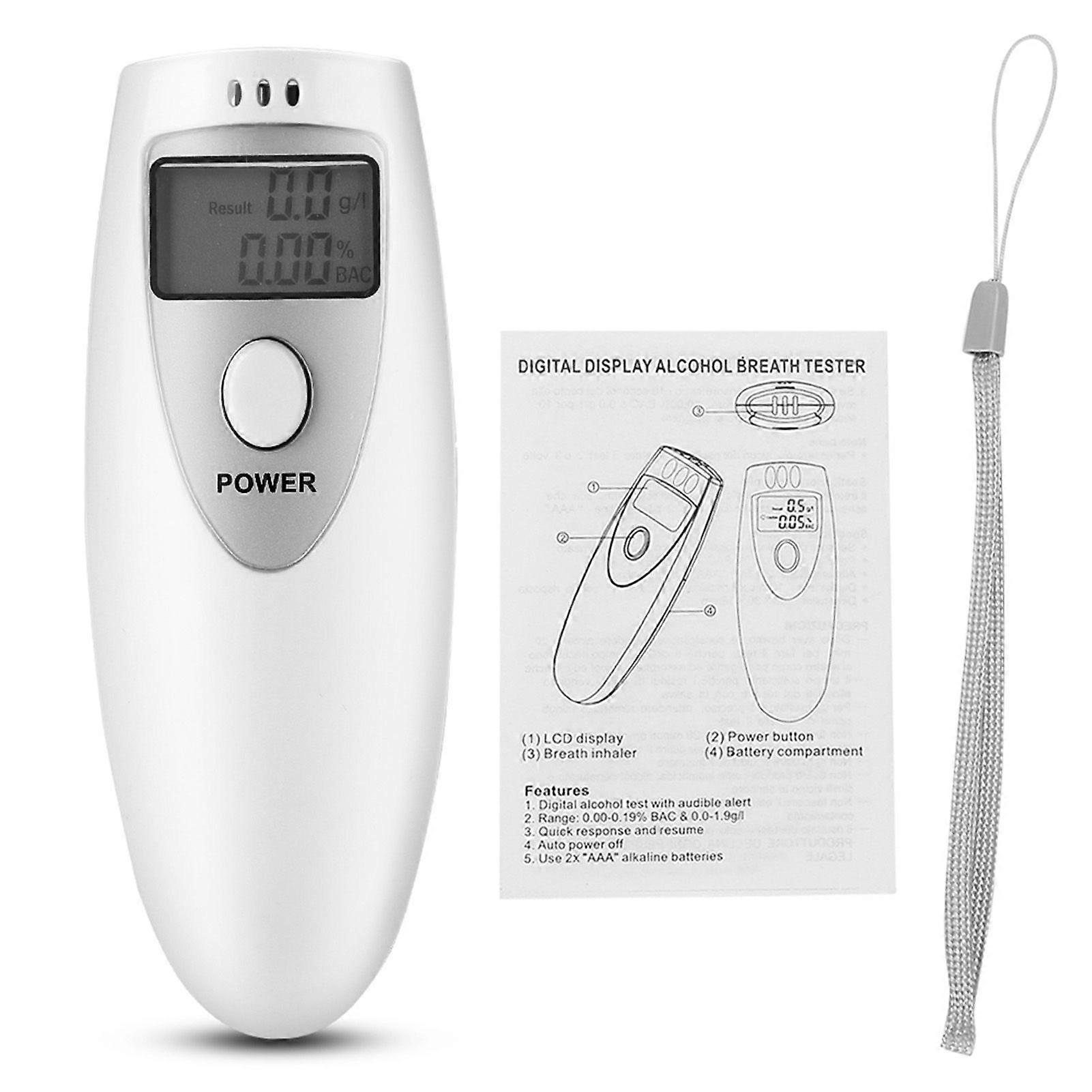 single screen white portable breath alcohol tester digital lcd breathalyzer analyzer detector