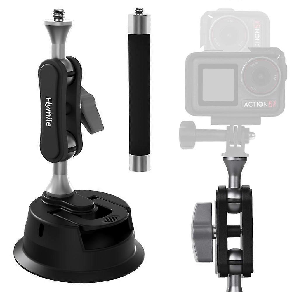 FLYMILE For Action Cameras 360 Degree Rotating Aluminum Alloy Car Suction Cup Mount Bracket with Extension Pole