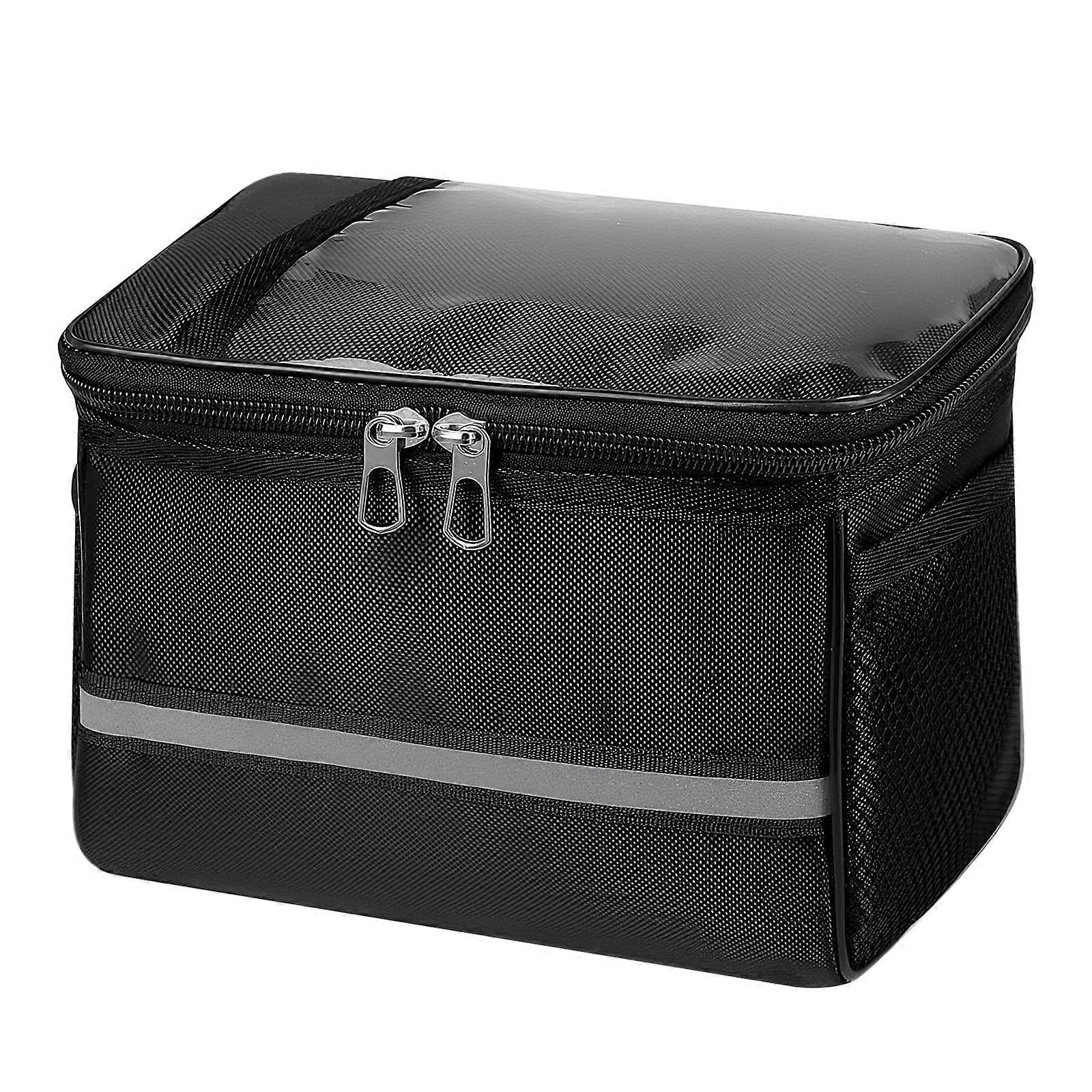 Cycling Front Handlebar Bag StrapOn Saddle Pouch Storage Tube Bag Reflective Stripe Clear Phone Pouch Black