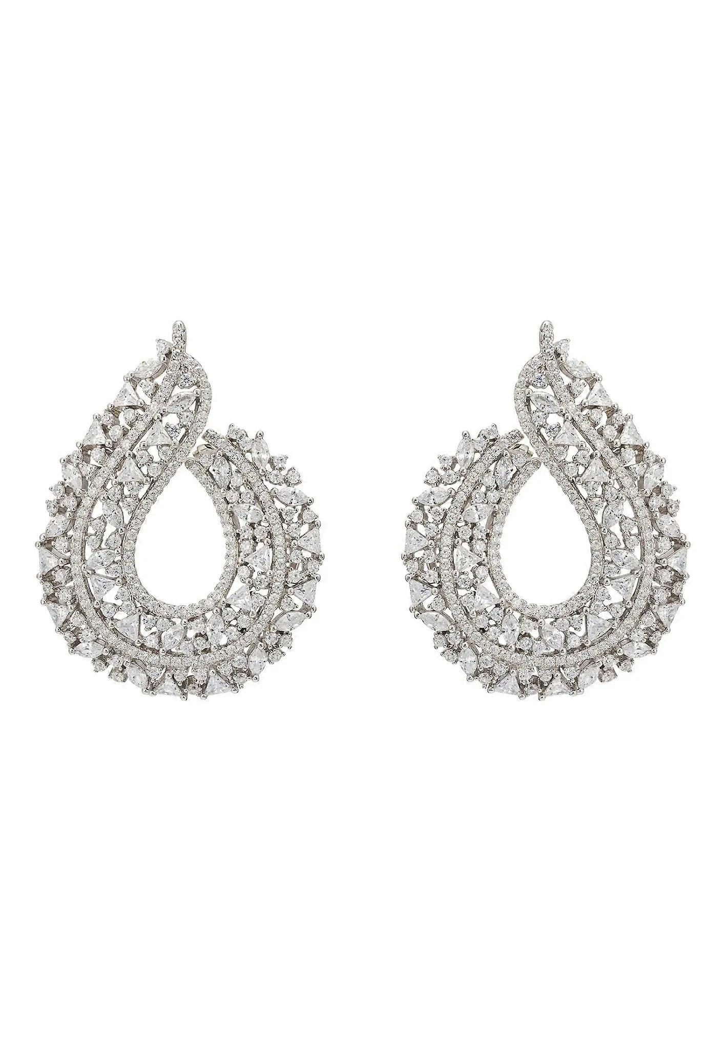 Latelita Adalinda Women's Silver Sweeping Hoop Earrings with Cubic Zirconia - 4.6 cm x 3.5 cm