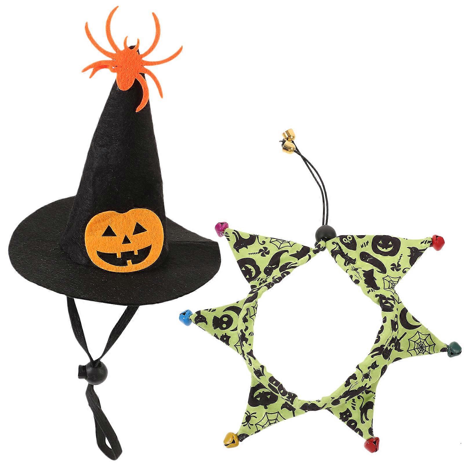 Halloween Cat Costume Cat Collar Witch Hat for Pet Use 1Set