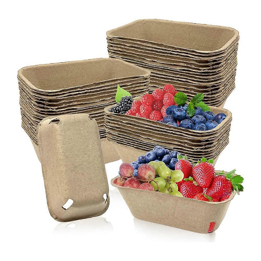 50Pack Pulp Fiber Berry Basket for Picking Fruit, Molded Berry Basket