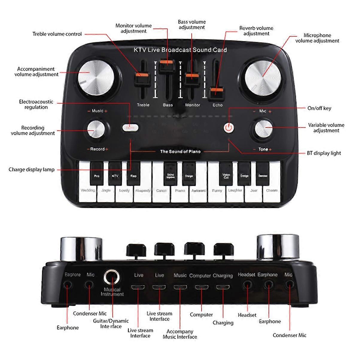 KTV Live Broadcast Sound Card Plug and Play Voice Changer
