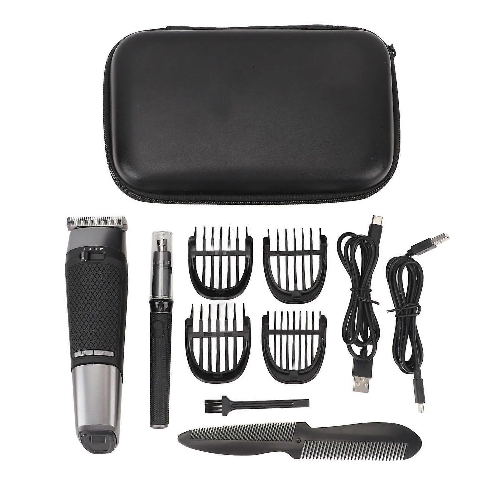 Hair Clipper Kit with Nose Trimmer LCD Display 2 Speed Control USB Charging Waterproof Professional with 4pcs Guide Combs EVA Bag