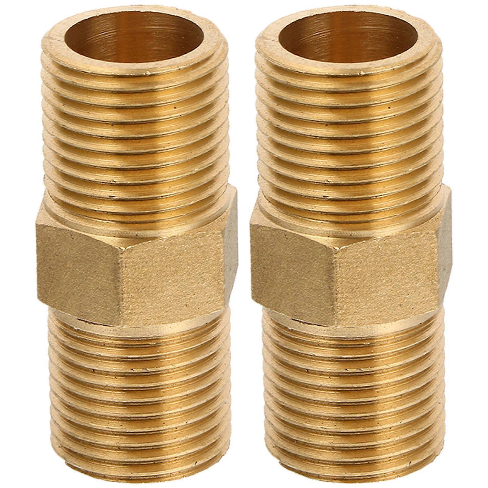 Water Pipe Yellow Brass Hexagonal Connector for Hose Connector 2Pcs