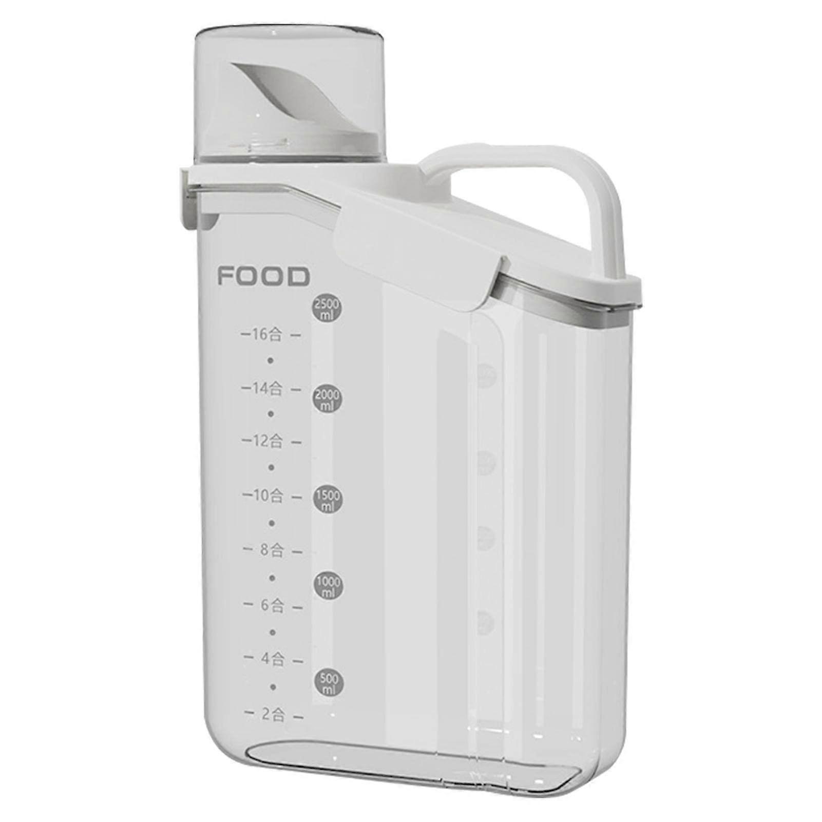 Rice Storage Container Box with Sealed Lid, 2800ml Dispenser, Pouring Spout, Measuring Cup for Cereal, Flour, Oatmeal, White