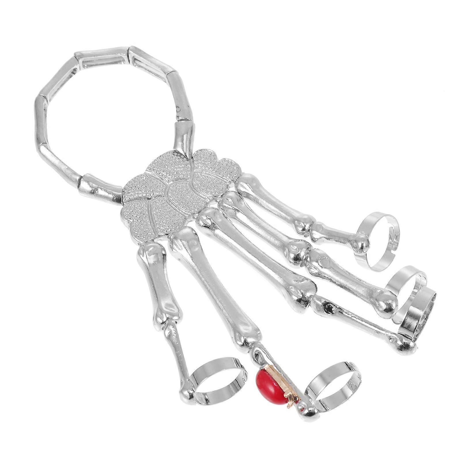 Skeleton Finger Bracelet 2Pcs Exaggerated Design Silver Wrist Decoration Ideal for Halloween Events Unique Skeleton Hand Shape