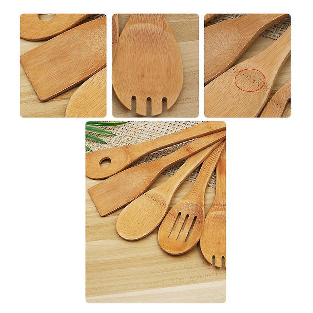 Bamboo Kitchen Utensils Set 5Pcs Moisture-resistant Cooking Tools Includes Slotted Rounded Fork For Everyday Use