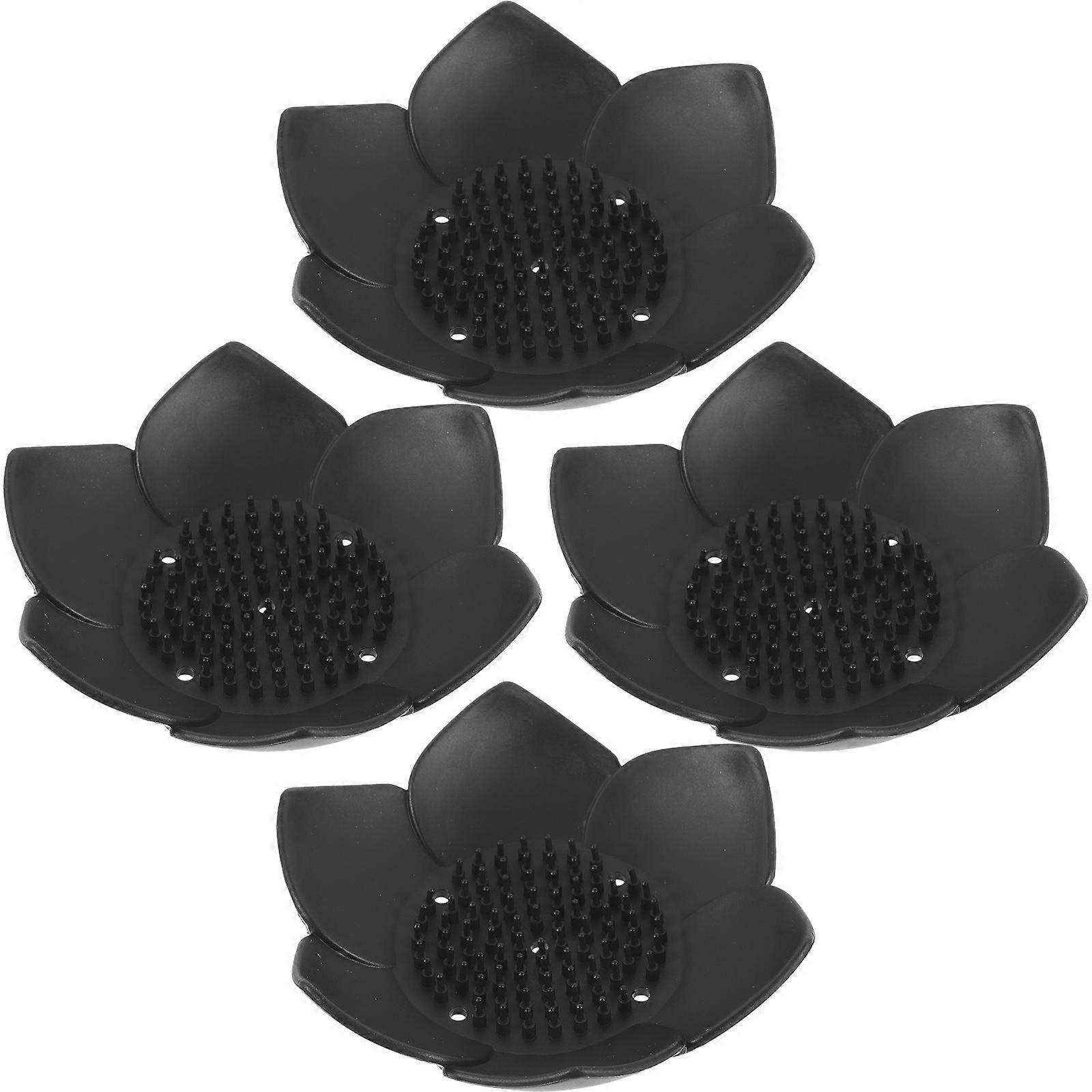 Bathroom Soap Dishes Self Draining Design Black Color 13x13cm Prevent Slipping 4Pcs