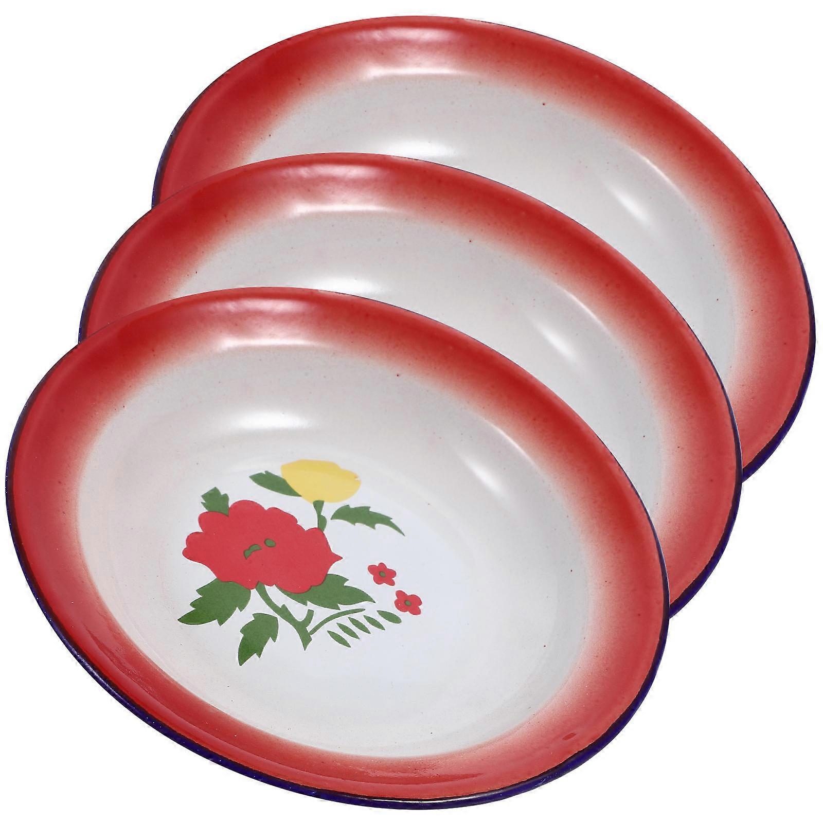 Vintage Enamel Plate Thickened Steamed Dish Plate for Home Use Set of 3