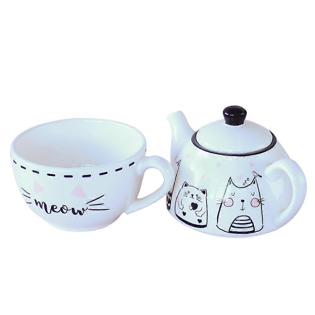 Cat Patterns Teapot Ceramic Teapot and Cup Set for Storage 1Set