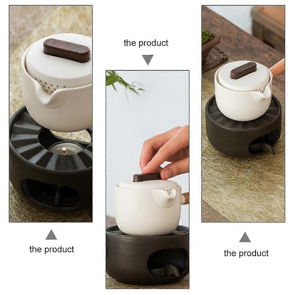 Teapot Warmer Black Ceramic Heating Tea Tea Set Candle Holder Handmade 1 Set