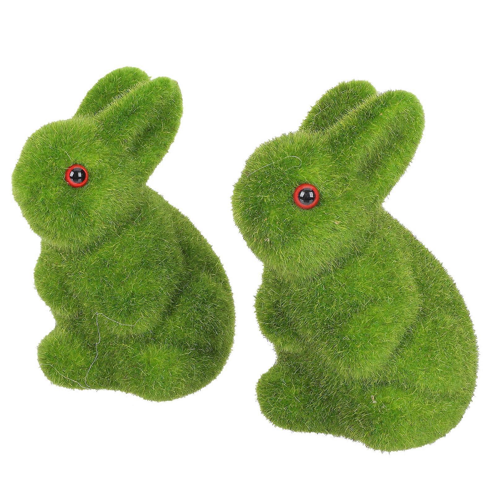 2Pcs Flocked Rabbit Decoration Garden Adornment For Easter Color Decorative
