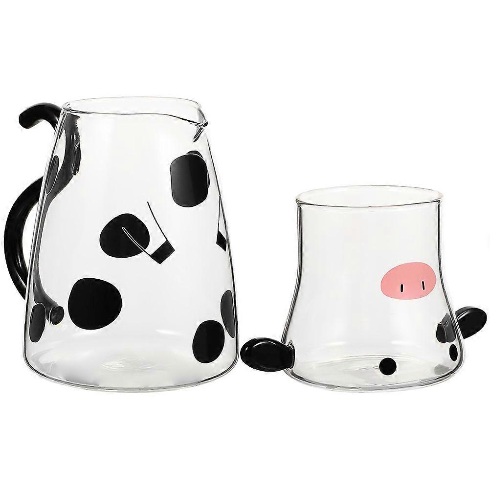 Cold Beverage Storage 2Pcs Cartoon Cow Water Carafe and Cup Set Household Entertaining Guests Multi Color